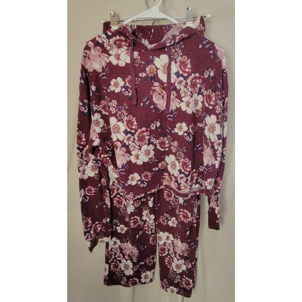 Adam Levine XL Hooded Shirt & Medium Pants Set Floral Maroon Soft Loungewear